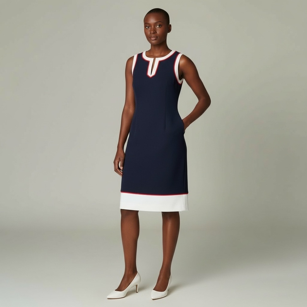 Tommy Hilfiger - Navy/White/Coral Fitted Dress - 6